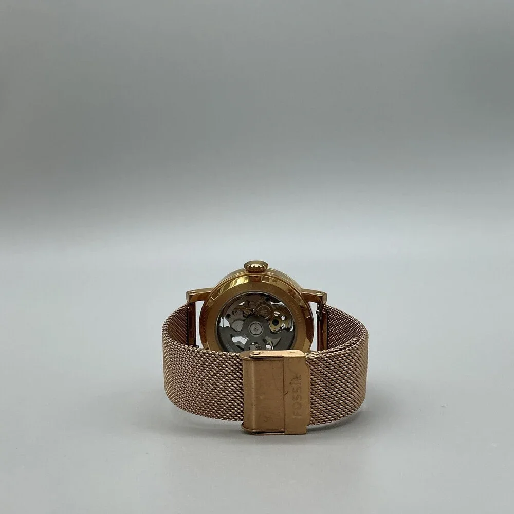 Fossil ME3099 Mens Watch 38mm Skeleton Dial Rose Gold Tone Bracelet Automatic